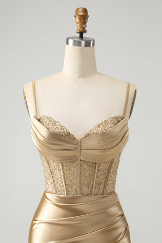 Gold Corset Short Homecoming Dress with Lace Up Back