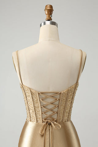 Gold Corset Short Homecoming Dress with Lace Up Back