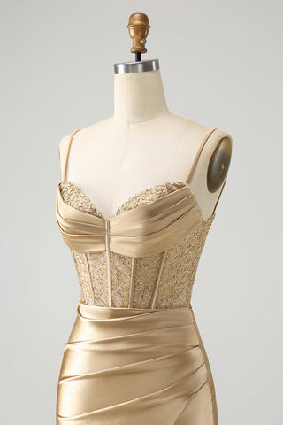 Gold Corset Short Homecoming Dress with Lace Up Back
