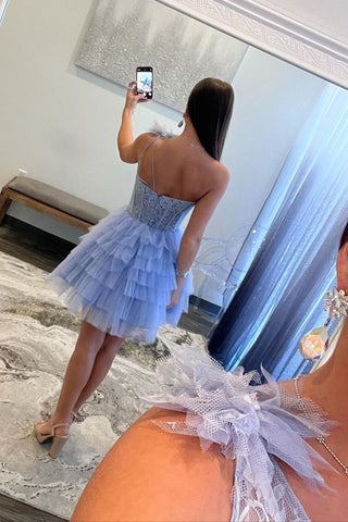 Robe de bal asymétrique en tulle à corset court à volants et à une épaule