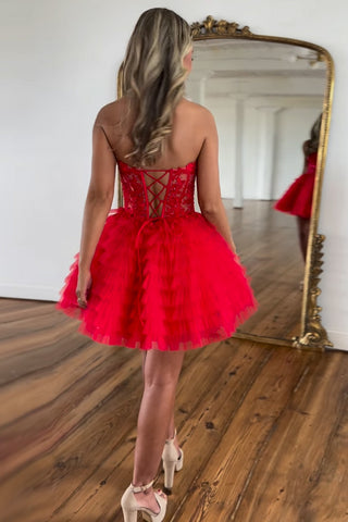Sweetheart A-Line Tulle Tiered Short Homecoming Dress with Appliques