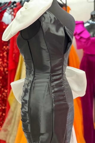 One Shoulder Satin Bodycon Short Homecoming Dress with Bow