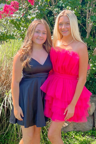 Robe de bal courte bustier trapèze en tulle à volants