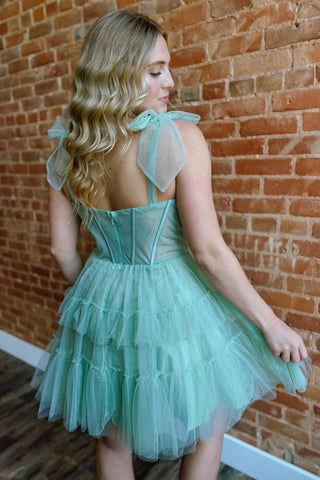 Adjustable Straps A-Line Tulle Tiered Short Corset Homecoming Dress