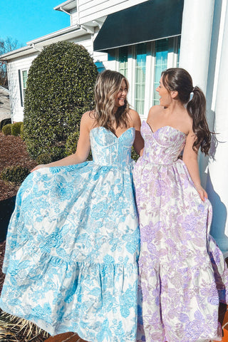 Floral Sweetheart A-Line Long Corset Prom Dress