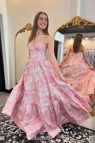 Floral Sweetheart A-Line Long Corset Prom Dress