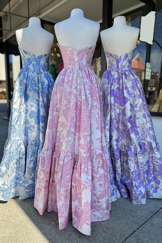 Floral Sweetheart A-Line Long Corset Prom Dress