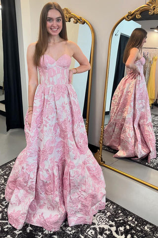 Floral Sweetheart A-Line Long Corset Prom Dress