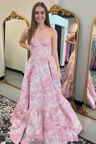 Floral Sweetheart A-Line Long Corset Prom Dress
