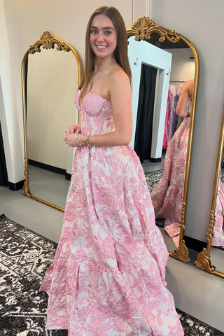 Floral Sweetheart A-Line Long Corset Prom Dress