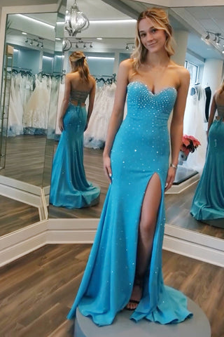 Glitter Sweetheart Beaded Mermaid Long Prom Dress with Slit