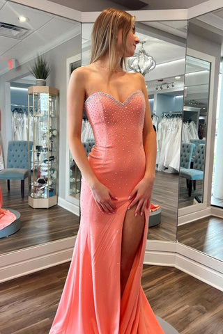 Glitter Sweetheart Beaded Mermaid Long Prom Dress with Slit