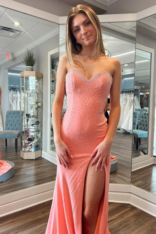 Glitter Sweetheart Beaded Mermaid Long Prom Dress with Slit