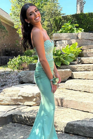 Mint Sweetheart Mermaid Long Corset Prom Dress with Appliques