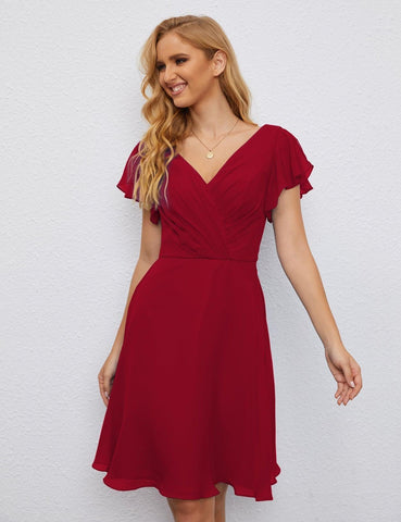Robe de soirée dos nu, robe de bal formelle, longueur genou, manches courtes, robe de cocktail 28077 