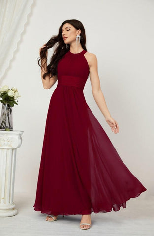 Baoleely Formal Party Gown Dress Chiffon Halter Long Sleeveless Bridesmaid Dresses 2802