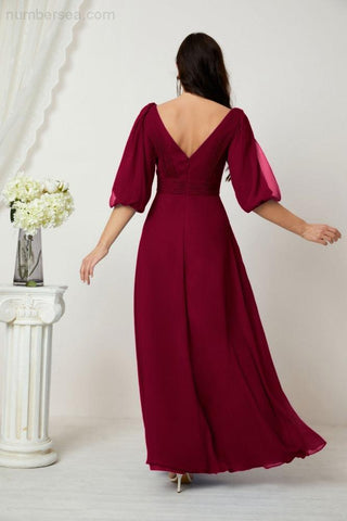 Baoleely  Formal Prom Gown Women V-Neck Chiffon Bridesmaid Dresses Long Bishop Sleeve Party Dress 2807