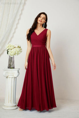 Women's Chiffon Long Bridesmaid Dresses A line Sleeveless Formal Prom Gown for Evening Party Homecoming Dresses 2808