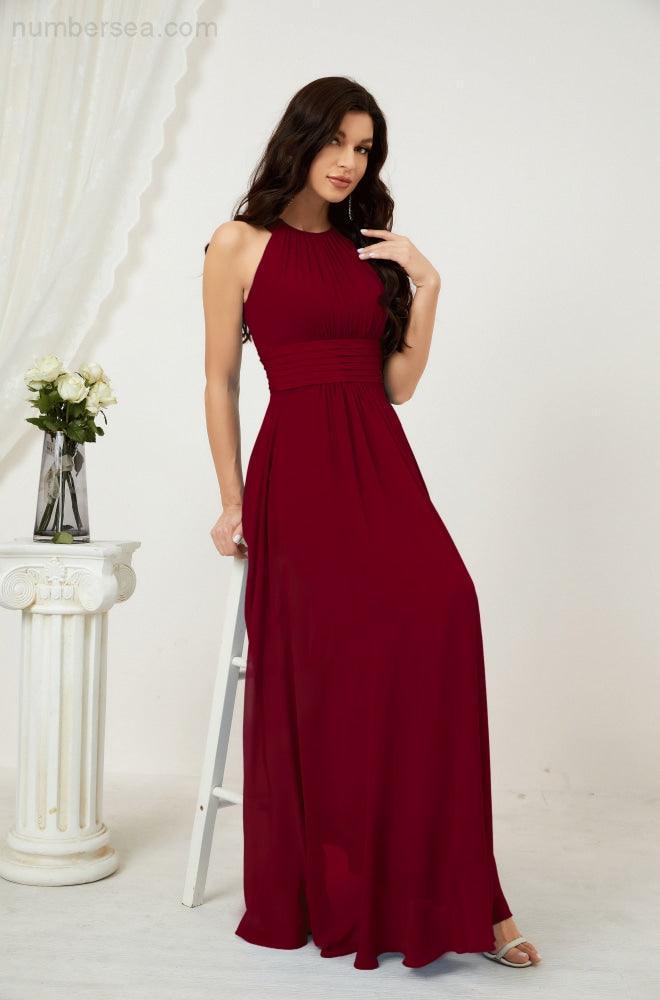 Numbersea Formal Party Gown Dress Chiffon Halter Long Sleeveless Bridesmaid Dresses 2802