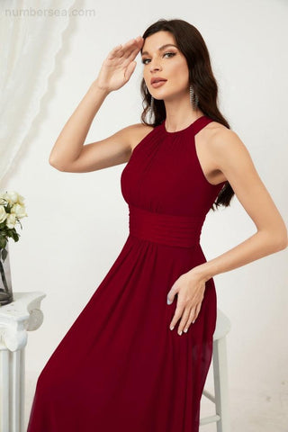 Baoleely Formal Party Gown Dress Chiffon Halter Long Sleeveless Bridesmaid Dresses 2802
