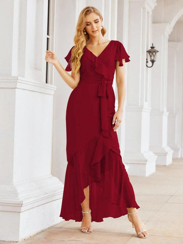 Baoleely Ruffled Bridesmaid Dresses Mermaid Formal Violin Evening Party Prom Gowns 28042