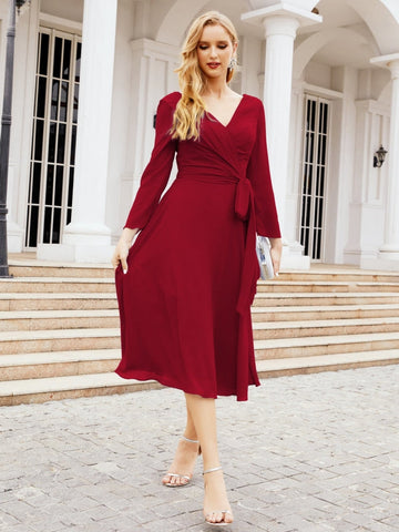 Robe de demoiselle d'honneur dos nu en V avec ceinture à la taille - Mère de la mariée - Invitée au mariage SY28031