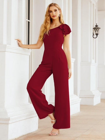 Baoleely Women's One Shoulder Long Jumpsuit Formal Evening Dress Long Bridesmaid Dresses Pants Wedding Party 28034