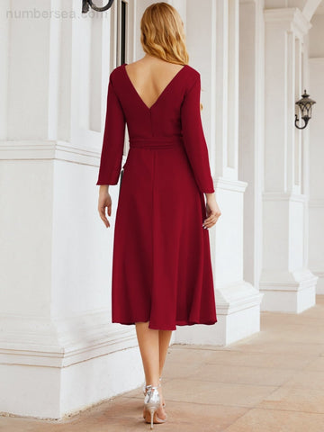 Robe de demoiselle d'honneur dos nu en V avec ceinture à la taille - Mère de la mariée - Invitée au mariage SY28031