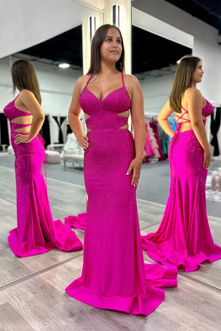 Sparkly Spaghetti Straps Mermaid Long Prom Dress with Beading