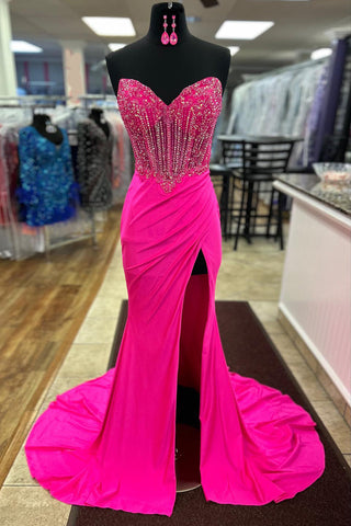 Sweetheart Mermaid Satin Long Corset Prom Dress with Beading