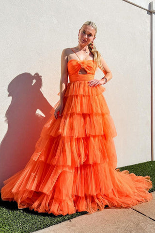Halter Neck A-Line Tulle Tiered Long Prom Dress