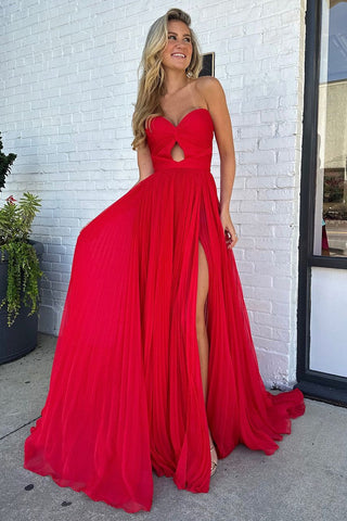 Trendy Sweetheart A-Line Chiffon Pleated Long Prom Dress with Slit