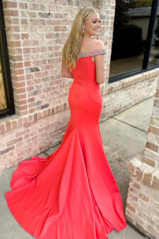 Off the Shoulder Mermaid Long Prom Dress with Beading
