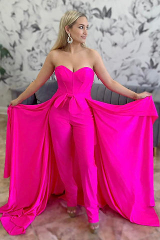 Sweetheart Corset Prom Jumpsuits with Bow