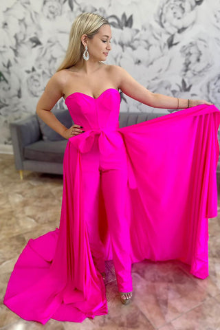 Sweetheart Corset Prom Jumpsuits with Bow