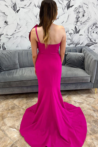 One Shoulder Mermaid Long Prom Dress with Bow