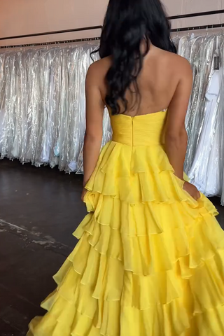 Sweetheart Chiffon Tiered A-Line Long Prom Dress