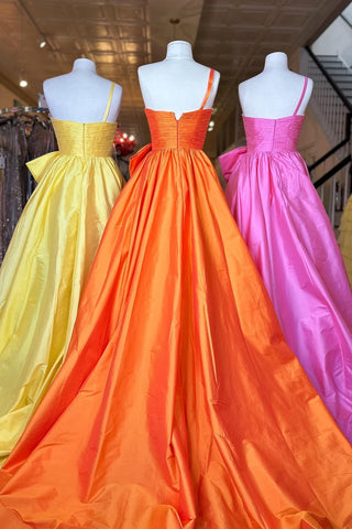 One Shoulder Princess Satin Long Prom Dress with Bow