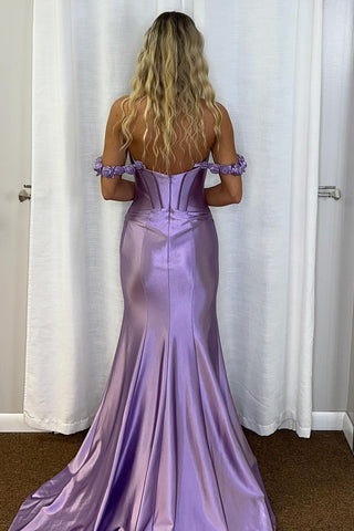 Off the Shoulder Satin Mermaid Long Corset Prom Dress