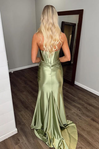 Sweetheart Satin Mermaid Long Corset Prom Dress with Slit