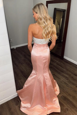 Blush Sweetheart Satin Mermaid Long Prom Dress with Bow