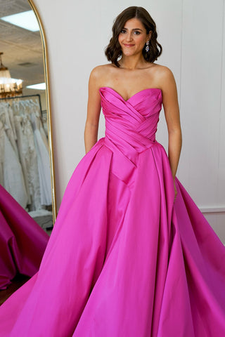 Princess Sweetheart Satin Ruched Long Prom Dress