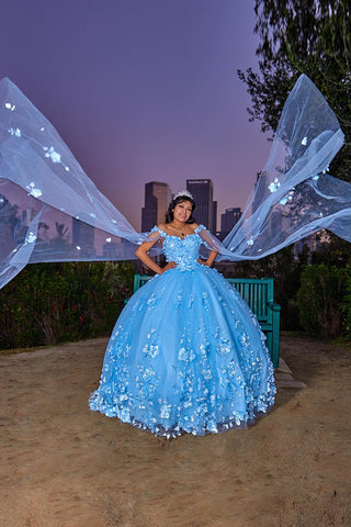Off the Shoulder Caped Ball Gown Appliqued Quinceanera Dress