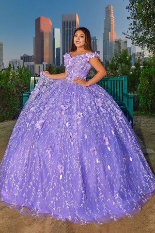 Purple Off the Shoulder Ball Gown Appliqued Quinceanera Dress with Sequin