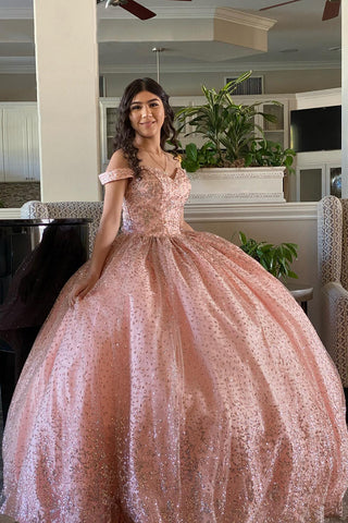 Sparkly Blush Off the Shoulder Ball Gown Quinceanera Dress