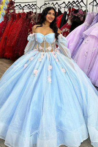 Princess Off the Shoulder Long Sleeves Quinceanera Dress with Appliques