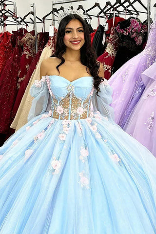 Princess Off the Shoulder Long Sleeves Quinceanera Dress with Appliques