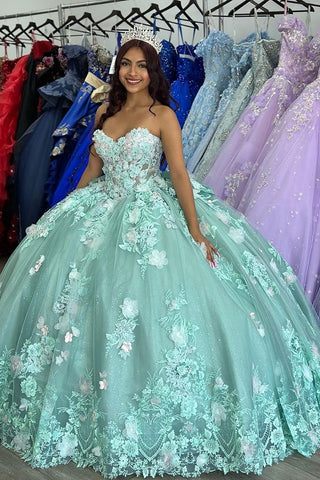 Robe de bal en tulle à décolleté cœur, robe de quinceañera avec appliques