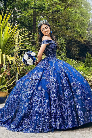 Ball Gown Off the Shoulder Sequins Applique Quinceanera Dress
