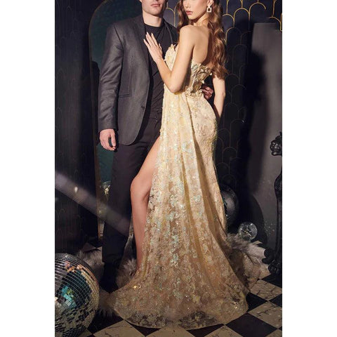 Vestido de noche largo de fiesta con escote corazón y tul sin tirantes